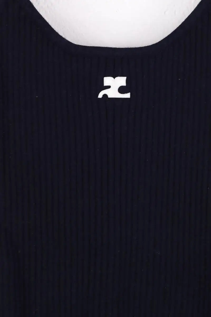 Top sans manche Courrèges Marine en Coton