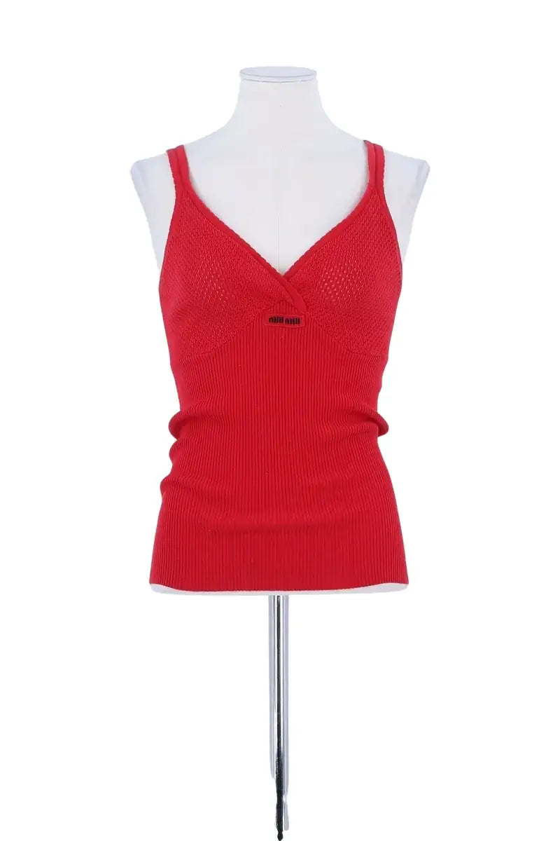 Top sans manche Miu Miu Rouge en Coton, taille S - Seconde Main