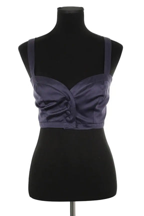 Top sans manche Yves Saint Laurent Marine en Soie, taille M - Seconde Main