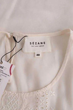 Top Sézane Ecru en Soie