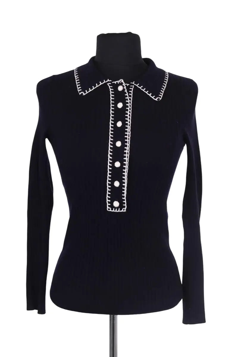 Top Sézane Marine en Laine, taille XXS - Seconde Main