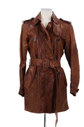 Trench-coat Burberry Marron en Cuir, taille S - Seconde Main