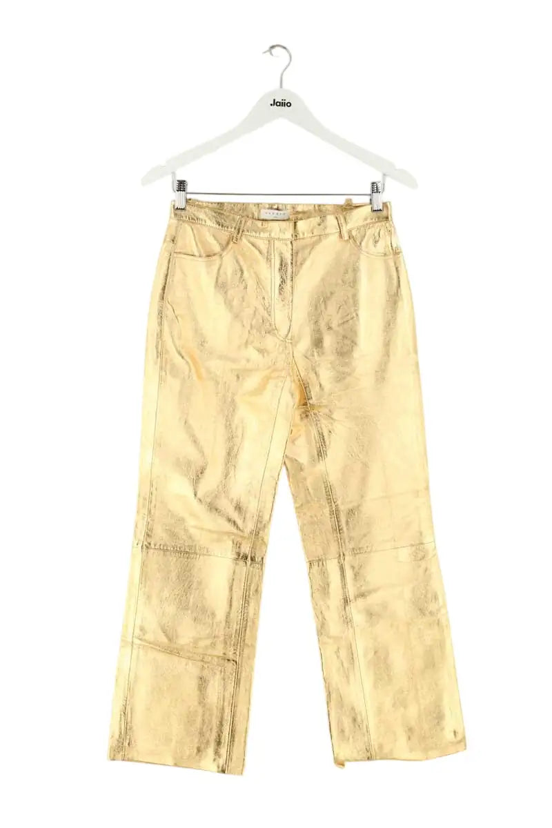 Pantalon Sandro Doré en Cuir, taille S - Seconde Main