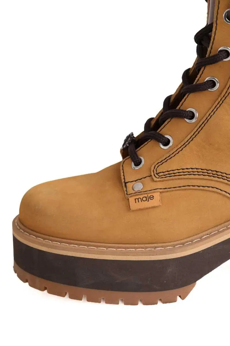 Boots à lacets Maje Camel en Daim