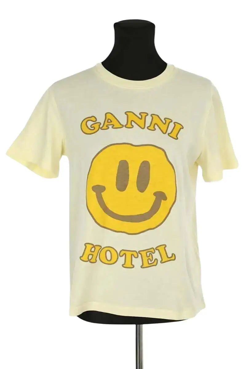T-shirt Ganni Jaune en Coton, taille XS - Seconde Main
