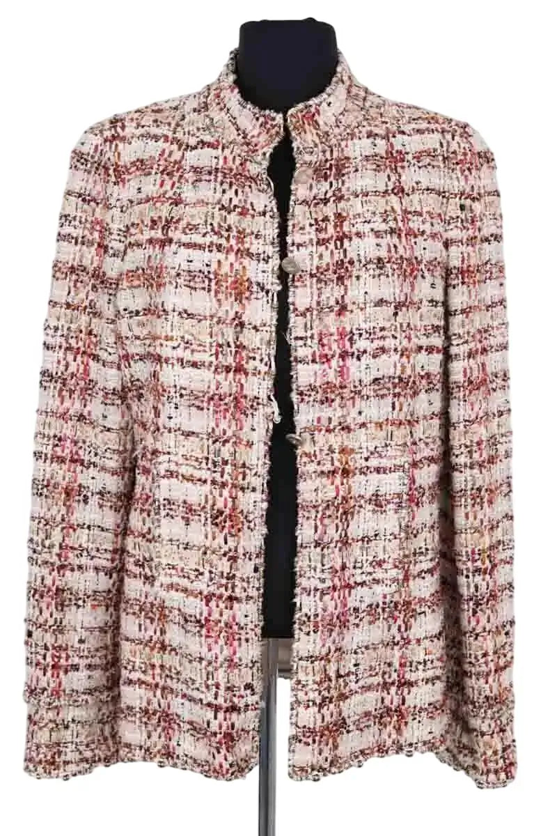 Veste Chanel Veste col Mao Beige en Tweed, taille XL - Seconde Main