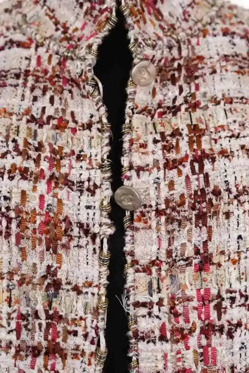 Veste Chanel Veste col Mao Beige en Tweed