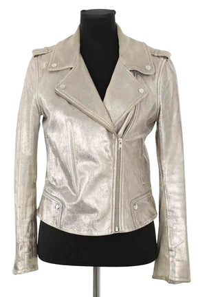 Veste Claudie Pierlot Argent en Cuir, taille M - Seconde Main