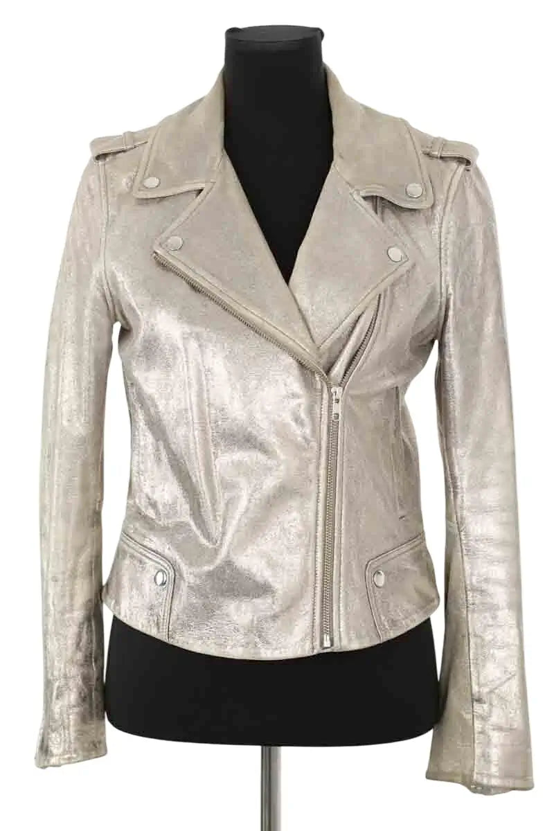Veste Claudie Pierlot Argent en Cuir, taille M - Seconde Main