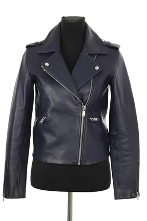 Veste Claudie Pierlot Bleu en Cuir, taille S - Seconde Main