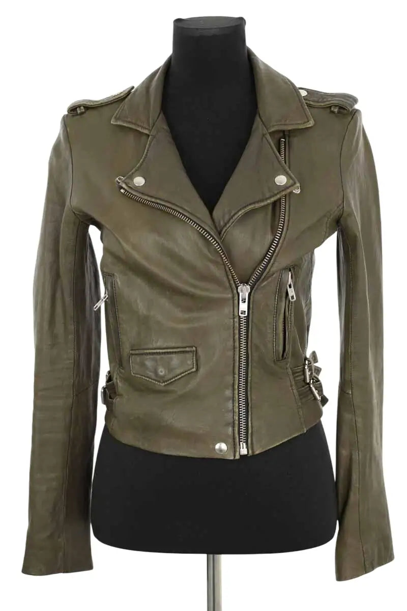 Veste Iro Ashville Kaki en Cuir, taille S - Seconde Main