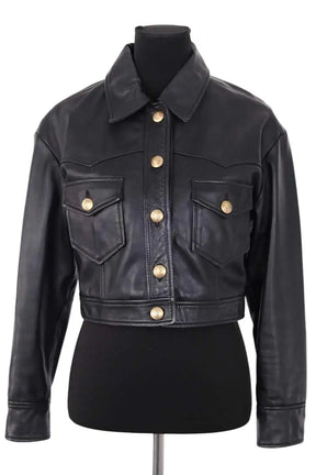 Veste Maje Noir en Cuir, taille M - Seconde Main