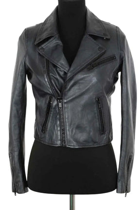 Veste Maje Rose Noir en Cuir, taille S - Seconde Main