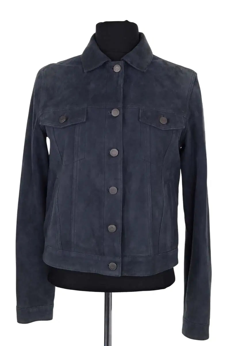Veste Majestic Filatures Bleu en Cuir, taille S - Seconde Main