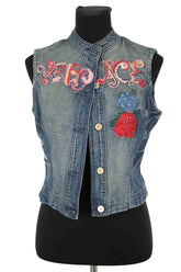 Veste sans manches Versace Bleu en Coton, taille S - Seconde Main