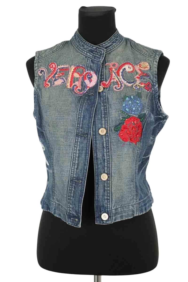 Veste sans manches Versace Bleu en Coton, taille S - Seconde Main