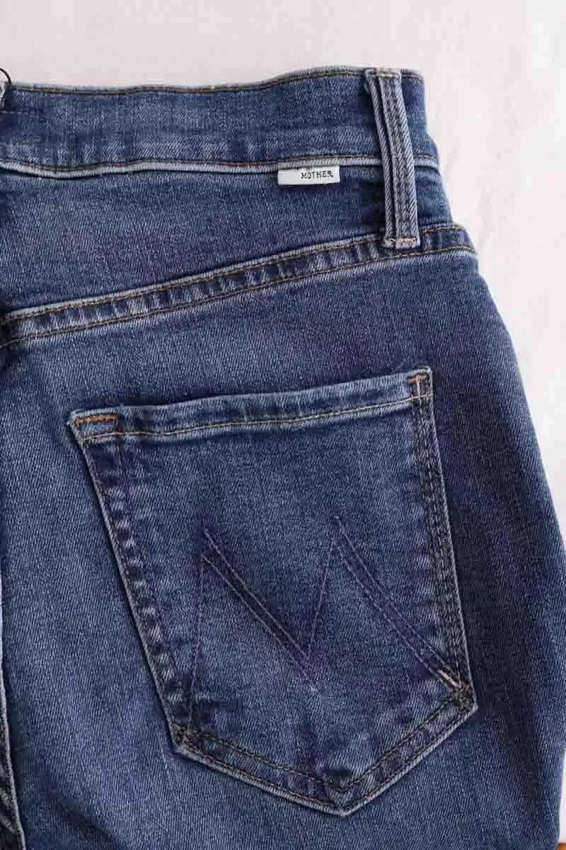 Jean droit Mother The mid rise rider ankle Bleu en Coton - élasthanne