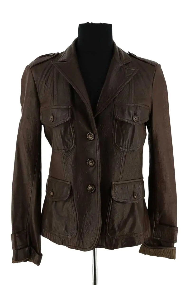 Veste Gerard Darel Marron en Cuir, taille S - Seconde Main