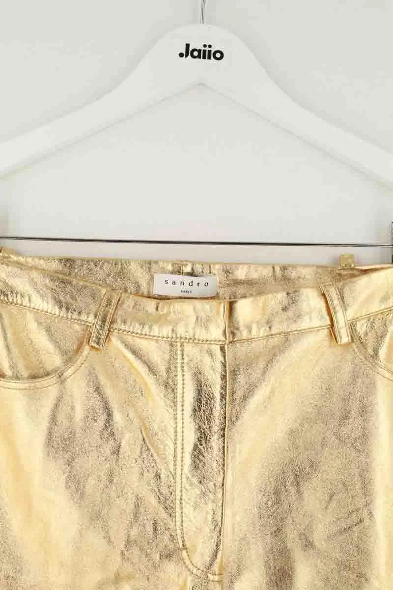 Pantalon Sandro Doré en Cuir