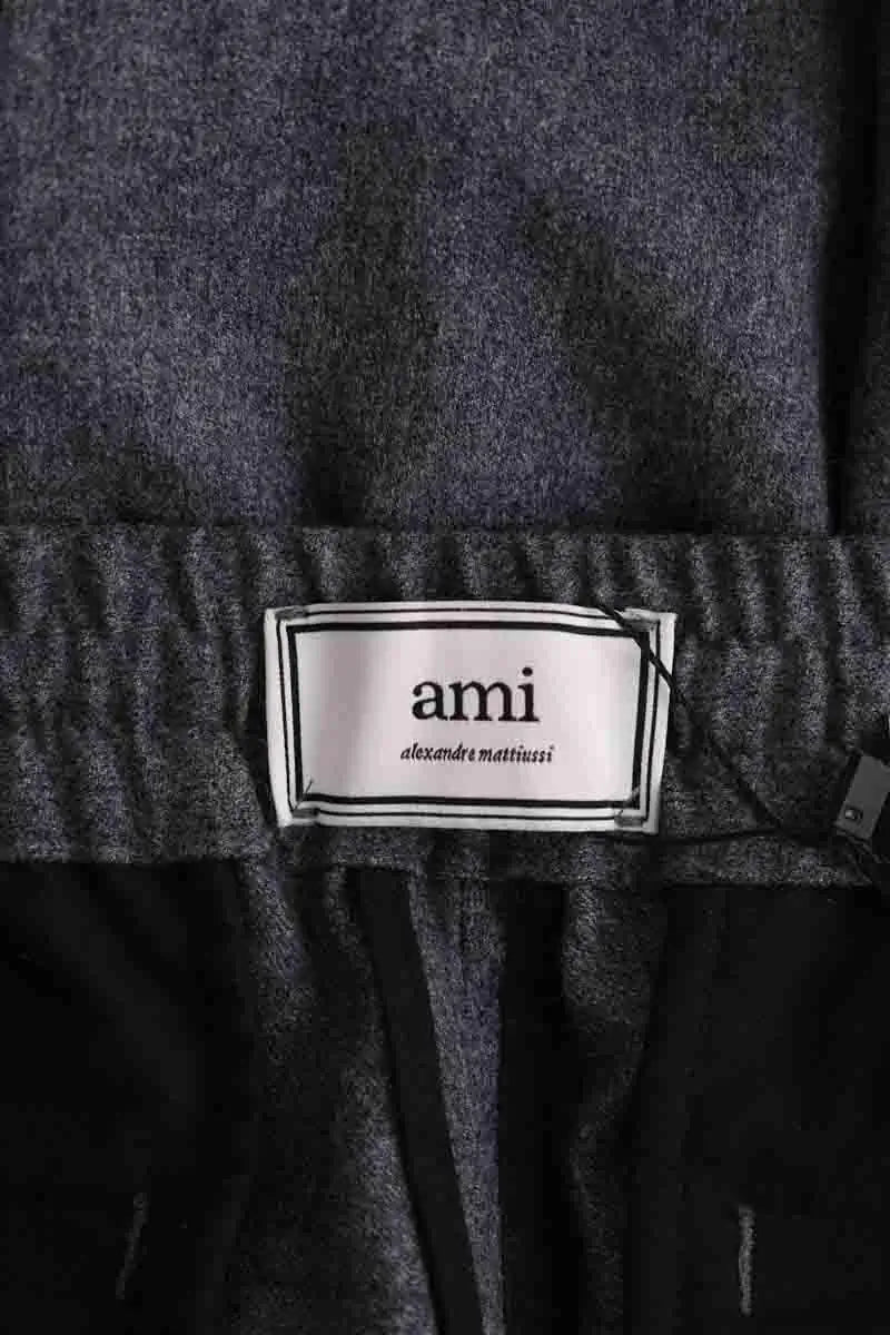 Pantalon droit Ami Gris en Laine